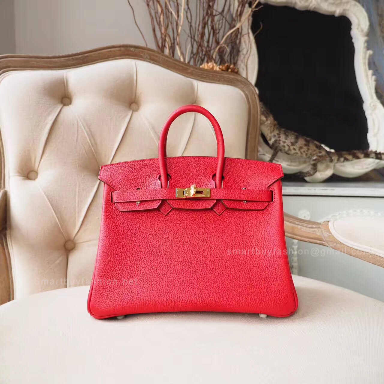Hermes Birkin 25 Bag in q5 Rouge Casaque Togo GHW
